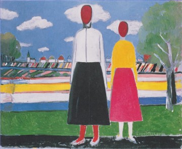 Puramente abstracto Painting - dos figuras en un paisaje 1932 Kazimir Malevich resumen